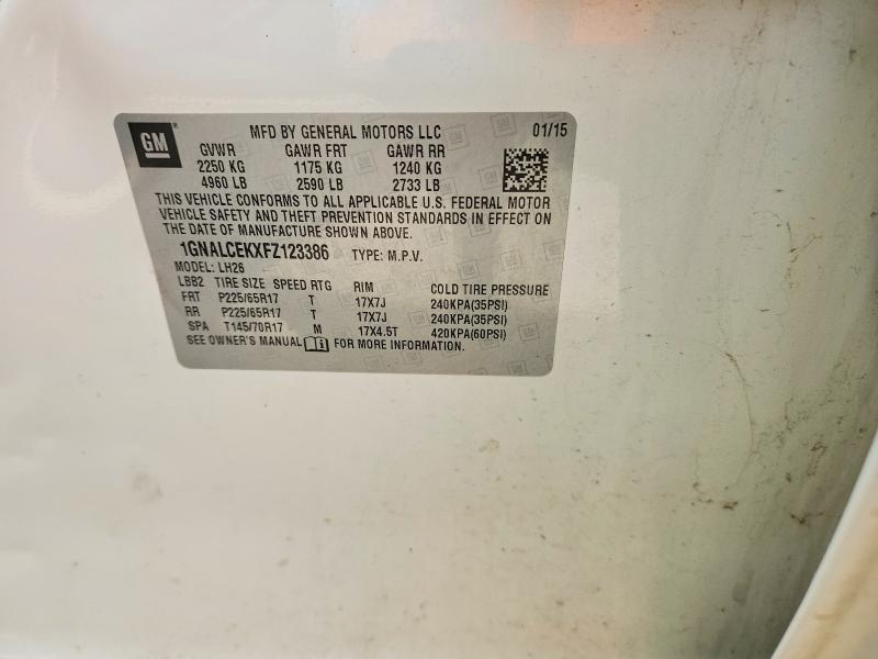 2015 Chevrolet Equinox მანქანა იყიდება აუქციონზე, vin: 1GNALCEKXFZ123386, აუქციონის ნომერი: 60649996