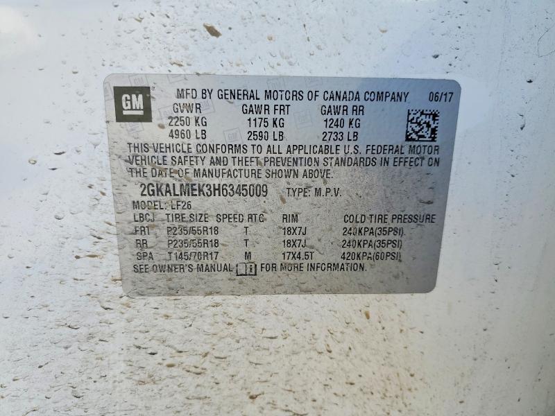 61341896 :رقم المزاد ، 2GKALMEK3H6345009 vin ، 2017 Gmc Terrain مزاد بيع