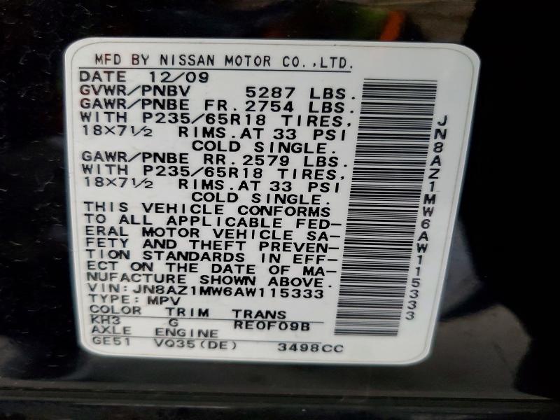 Auction sale of the 2010 Nissan Murano, vin: JN8AZ1MW6AW115333, lot number: 60658616