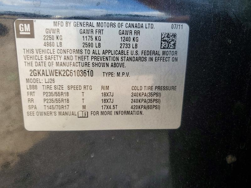 Aukcja sprzedaży 2012 Gmc Terrain, vin: 2GKALWEK2C6103610, numer aukcji: 62512786