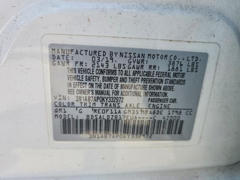 2019 Nissan Sentra მანქანა იყიდება აუქციონზე, vin: 3N1AB7AP0KY332972, აუქციონის ნომერი: 62652076