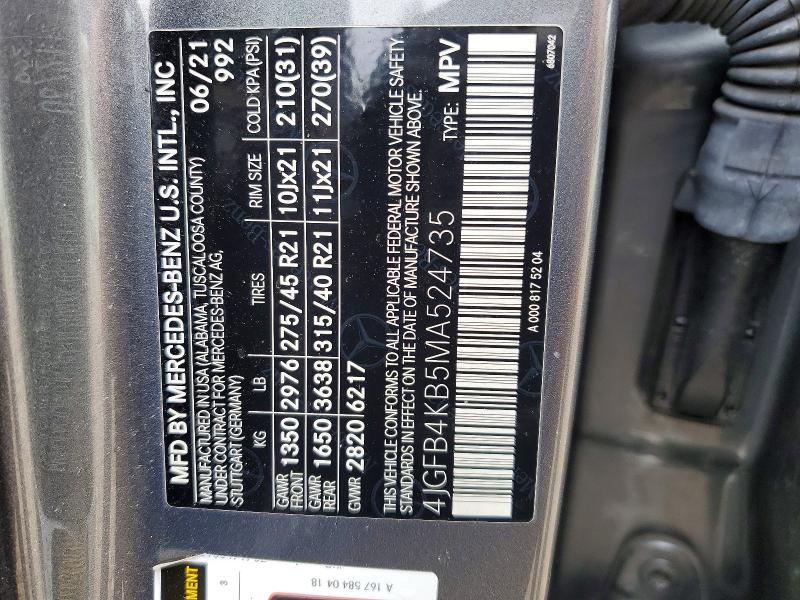 61836966 :رقم المزاد ، 4JGFB4KB5MA524735 vin ، 2021 Mercedes-benz Gle مزاد بيع