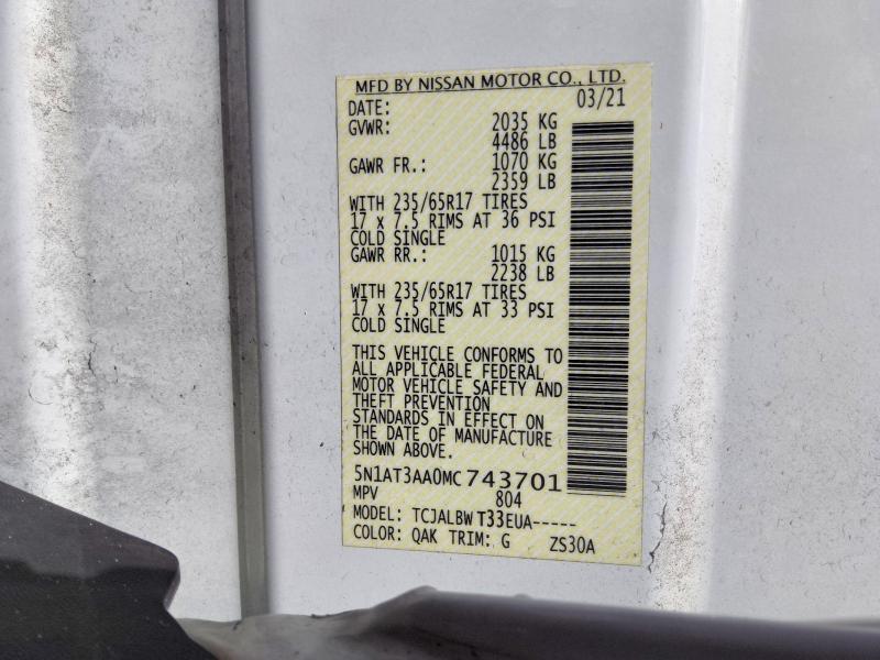 Продаж на аукціоні авто 2021 Nissan Rogue, vin: 5N1AT3AA0MC743701, номер лоту: 60962226