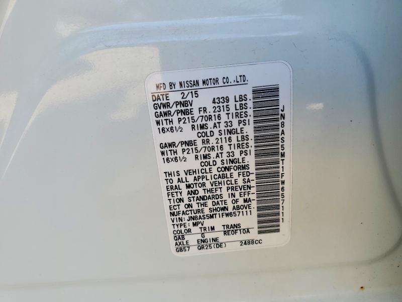 2015 Nissan Rogue Select მანქანა იყიდება აუქციონზე, vin: JN8AS5MT1FW657111, აუქციონის ნომერი: 59363736