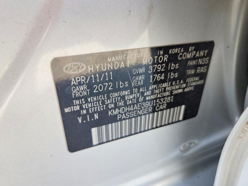 2011 Hyundai Elantra მანქანა იყიდება აუქციონზე, vin: KMHDH4AE3BU153281, აუქციონის ნომერი: 59973616