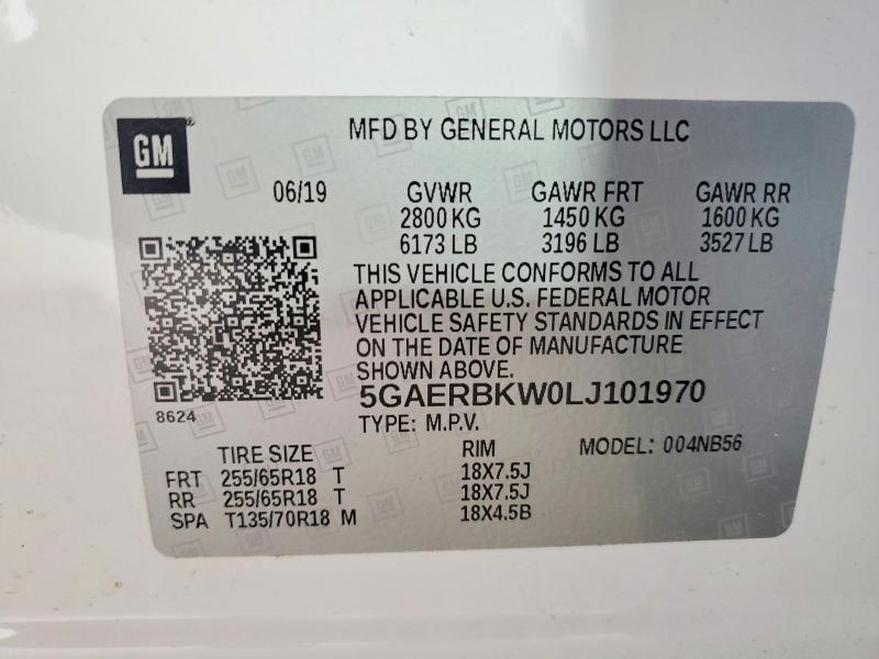 60382556 :رقم المزاد ، 5GAERBKW0LJ101970 vin ، 2020 Buick Enclave مزاد بيع