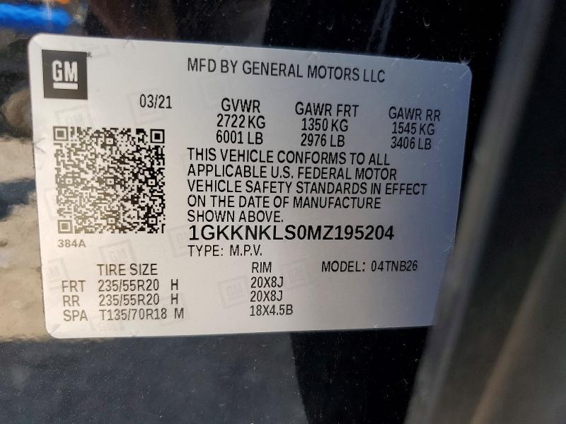 62478526 :رقم المزاد ، 1GKKNKLS0MZ195204 vin ، 2021 Gmc Acadia مزاد بيع