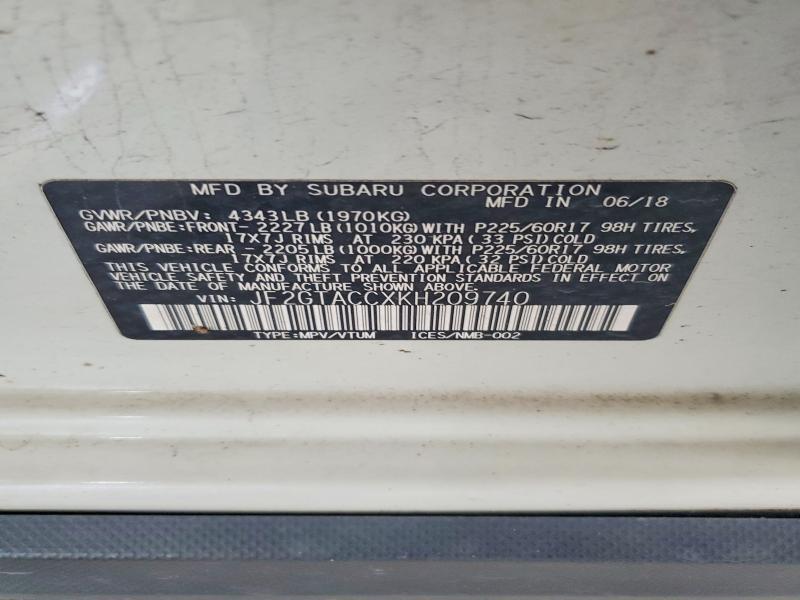 62146386 :رقم المزاد ، JF2GTACCXKH209740 vin ، 2019 Subaru Crosstrek مزاد بيع
