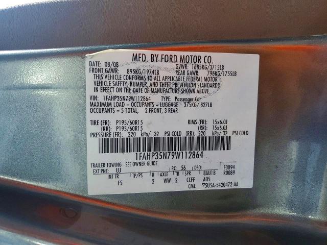 Продажа на аукционе авто 2009 Ford Focus, vin: 1FAHP35N79W112864, номер лота: 62605806