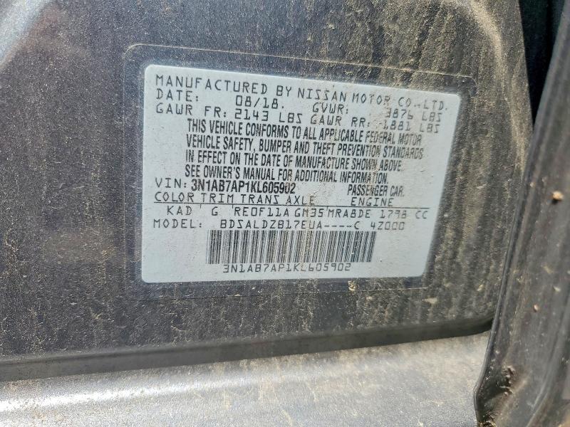 2019 Nissan Sentra მანქანა იყიდება აუქციონზე, vin: 3N1AB7AP1KL605902, აუქციონის ნომერი: 62002226