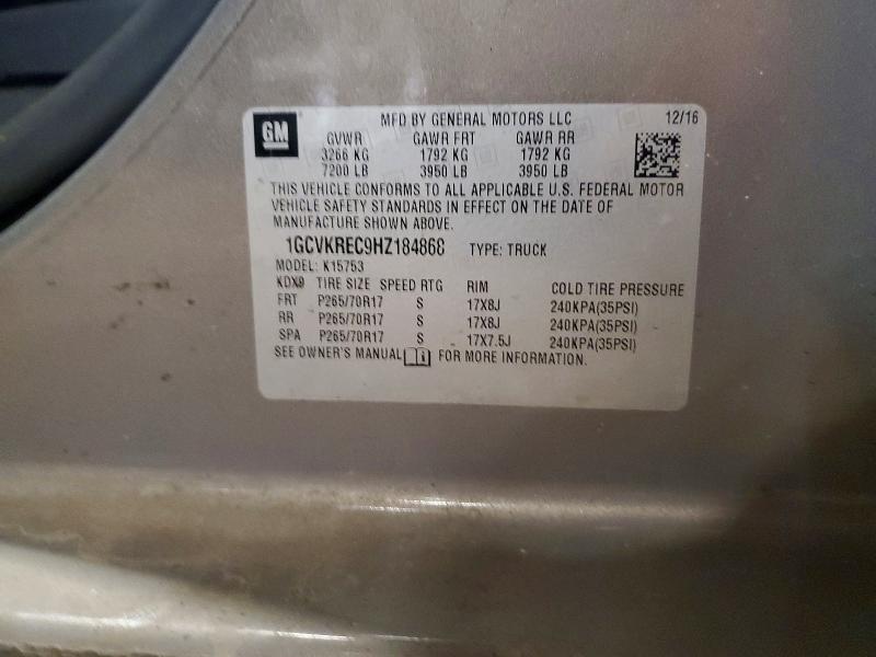 Auction sale of the 2017 Chevrolet Silverado, vin: 1GCVKREC9HZ184868, lot number: 60951636