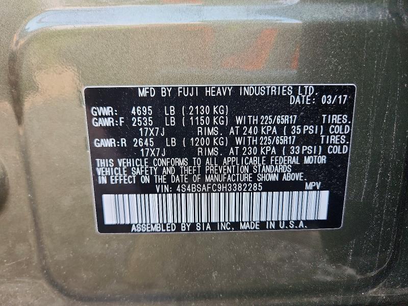 Продаж на аукціоні авто 2017 Subaru Outback, vin: 4S4BSAFC9H3382285, номер лоту: 59977276
