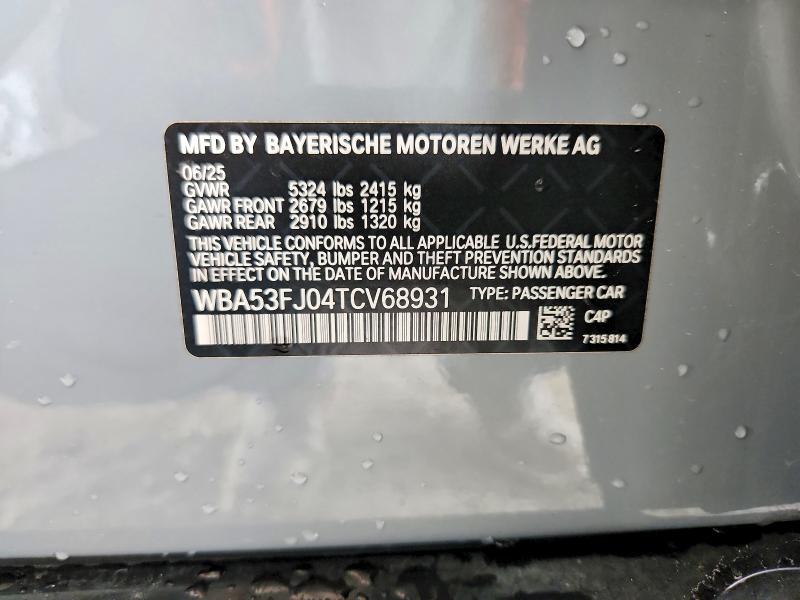 2026 Bmw 530 მანქანა იყიდება აუქციონზე, vin: WBA53FJ04TCV68931, აუქციონის ნომერი: 60572986