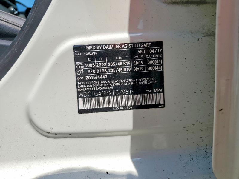 Aukcja sprzedaży 2018 Mercedes-benz Gla, vin: WDCTG4GB2JJ379614, numer aukcji: 60161086
