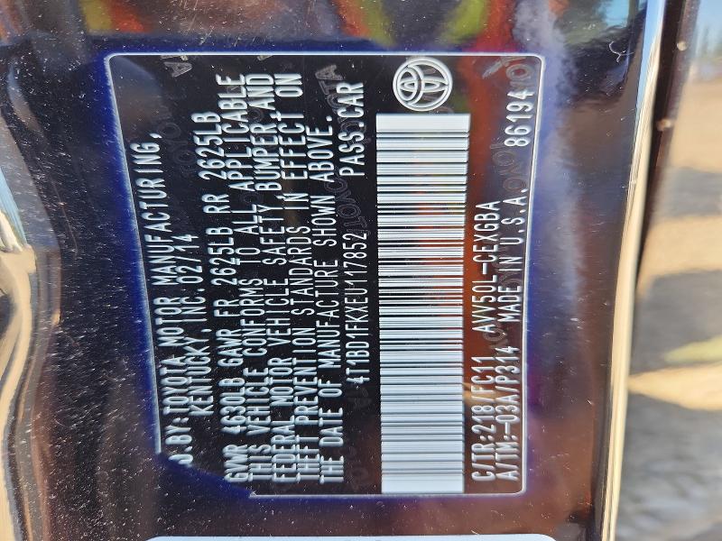 63035746 :رقم المزاد ، 4T1BD1FKXEU117852 vin ، 2014 Toyota Camry Hybrid مزاد بيع