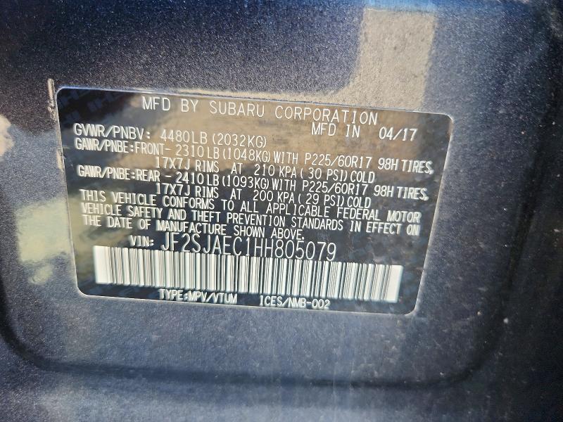 Продаж на аукціоні авто 2017 Subaru Forester, vin: JF2SJAEC1HH805079, номер лоту: 59110656