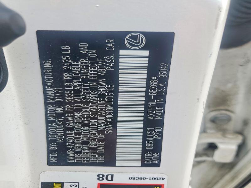 Продажа на аукционе авто 2021 Lexus Es, vin: 58AFA1C19MU005105, номер лота: 59577266
