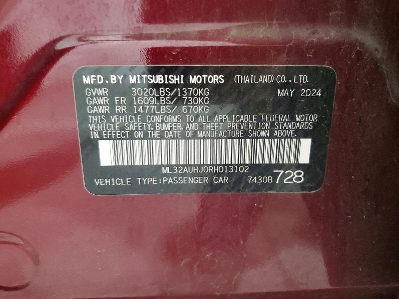 61599346 :رقم المزاد ، ML32AUHJ0RH013102 vin ، 2024 Mitsubishi Mirage مزاد بيع