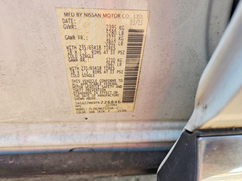 Продаж на аукціоні авто 2015 Nissan Murano, vin: 5N1AZ2MH4FN226846, номер лоту: 61013816