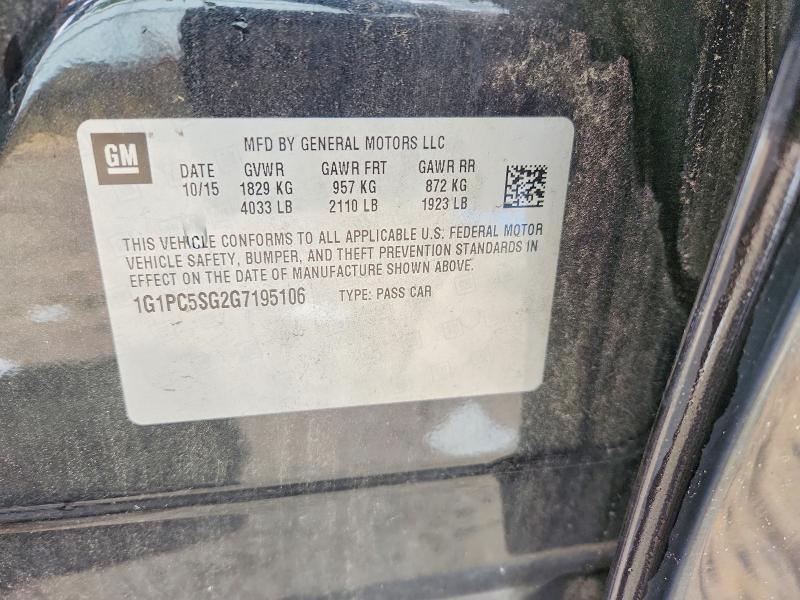 62012516 :رقم المزاد ، 1G1PC5SG2G7195106 vin ، 2016 Chevrolet Cruze Limited مزاد بيع