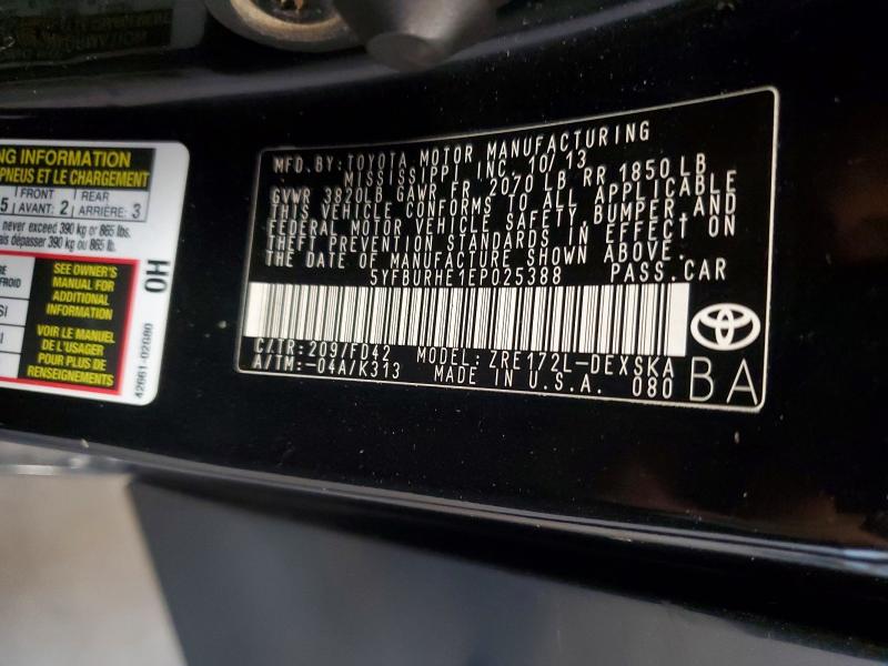 61162426 :رقم المزاد ، 5YFBURHE1EP025388 vin ، 2014 Toyota Corolla مزاد بيع