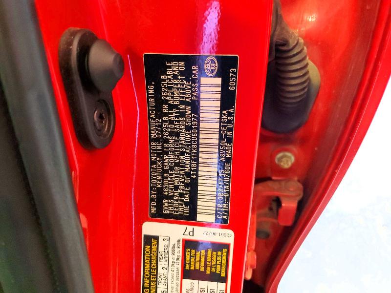 2012 Toyota Camry მანქანა იყიდება აუქციონზე, vin: 4T1BF1FK8CU601977, აუქციონის ნომერი: 60930386