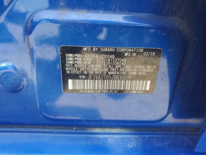 2018 Subaru Wrx მანქანა იყიდება აუქციონზე, vin: JF1VA2T65J9830684, აუქციონის ნომერი: 60687376