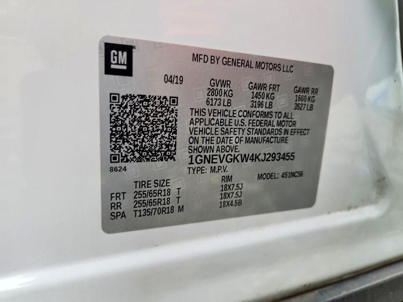 Aukcja sprzedaży 2019 Chevrolet Traverse, vin: 1GNEVGKW4KJ293455, numer aukcji: 63215506