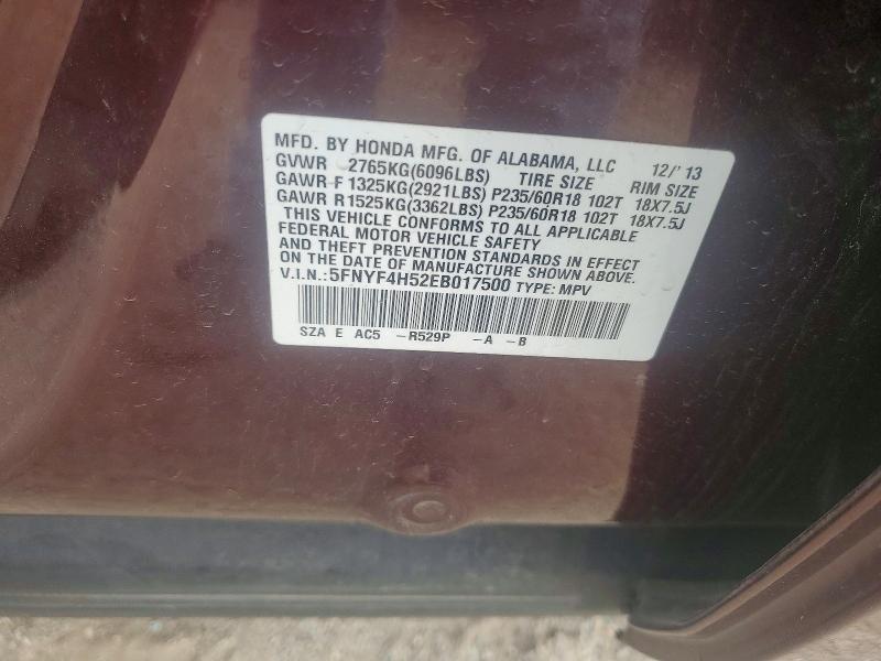 Продаж на аукціоні авто 2014 Honda Pilot, vin: 5FNYF4H52EB017500, номер лоту: 63139876