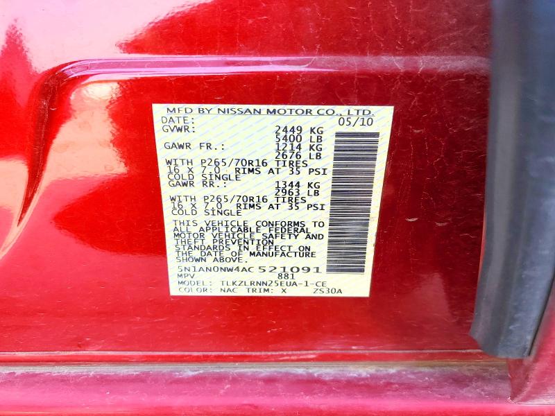 Продажа на аукционе авто 2010 Nissan Xterra, vin: 5N1AN0NW4AC521091, номер лота: 60584086