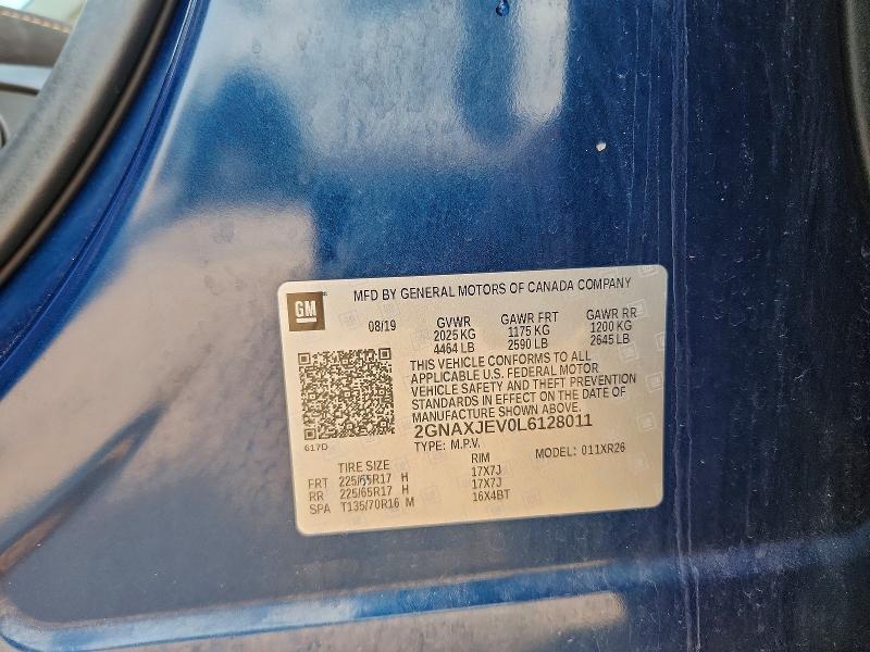 60826646 :رقم المزاد ، 2GNAXJEV0L6128011 vin ، 2020 Chevrolet Equinox مزاد بيع