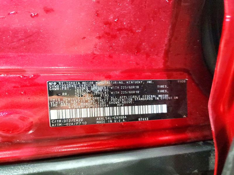 59679366 :رقم المزاد ، 4T3D6RFV5MU019944 vin ، 2021 Toyota Rav4 مزاد بيع
