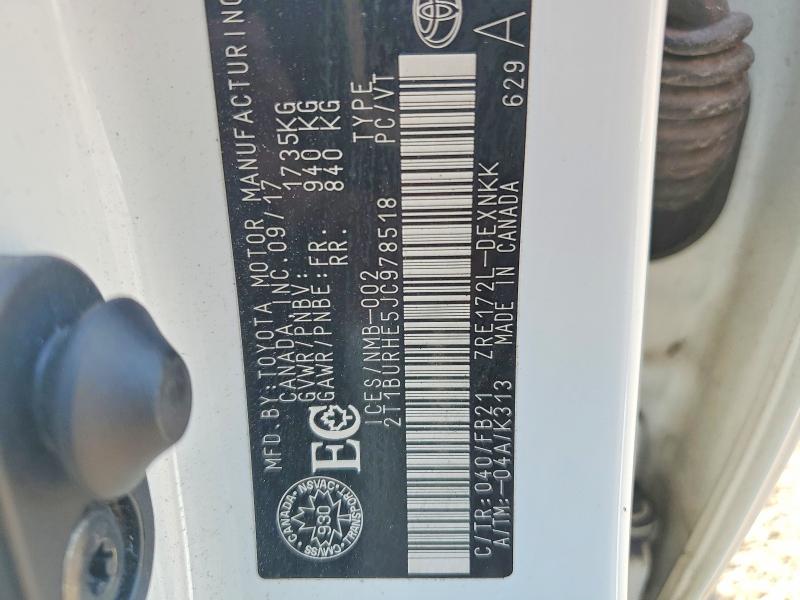 Продаж на аукціоні авто 2018 Toyota Corolla, vin: 2T1BURHE5JC978518, номер лоту: 60434886