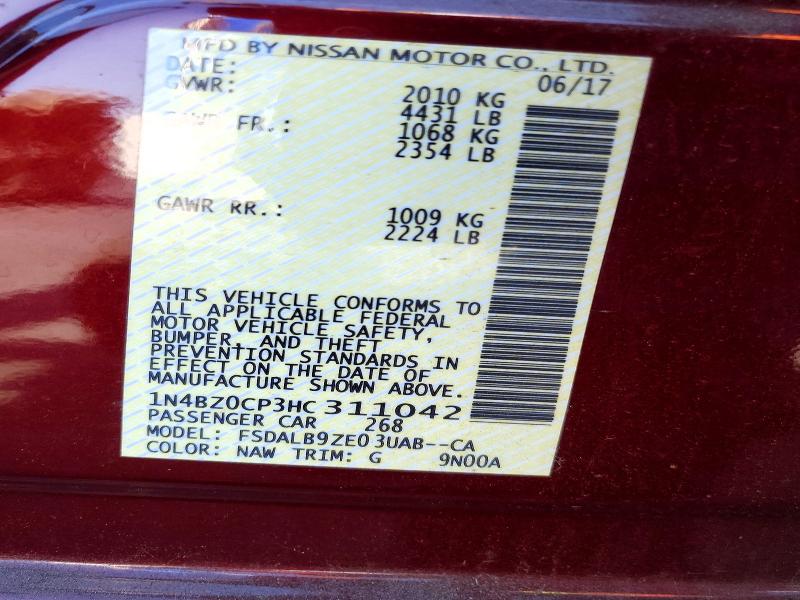 Продаж на аукціоні авто 2017 Nissan Leaf, vin: 1N4BZ0CP3HC311042, номер лоту: 63258086