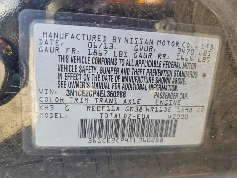 59732156 :رقم المزاد ، 3N1CE2CP4EL360288 vin ، 2014 Nissan Versa Note مزاد بيع