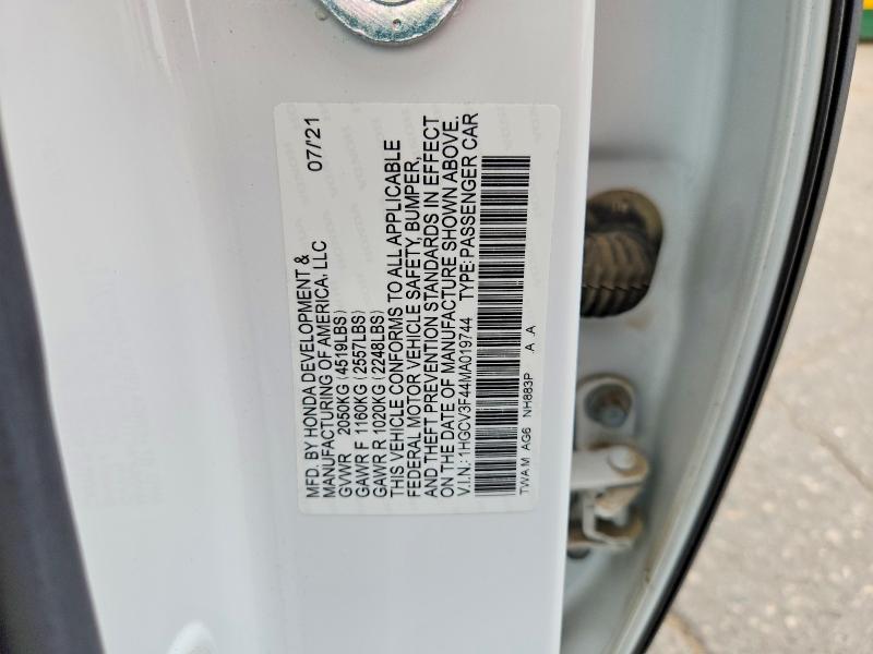 Aukcja sprzedaży 2021 Honda Accord, vin: 1HGCV3F44MA019744, numer aukcji: 62927336