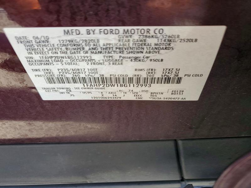 Продажа на аукционе авто 2011 Ford Taurus, vin: 1FAHP2DW1BG112993, номер лота: 63035956