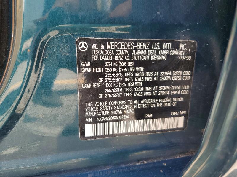 59288866 :رقم المزاد ، 4JGAB72E6XA067394 vin ، 1999 Mercedes-benz Ml مزاد بيع