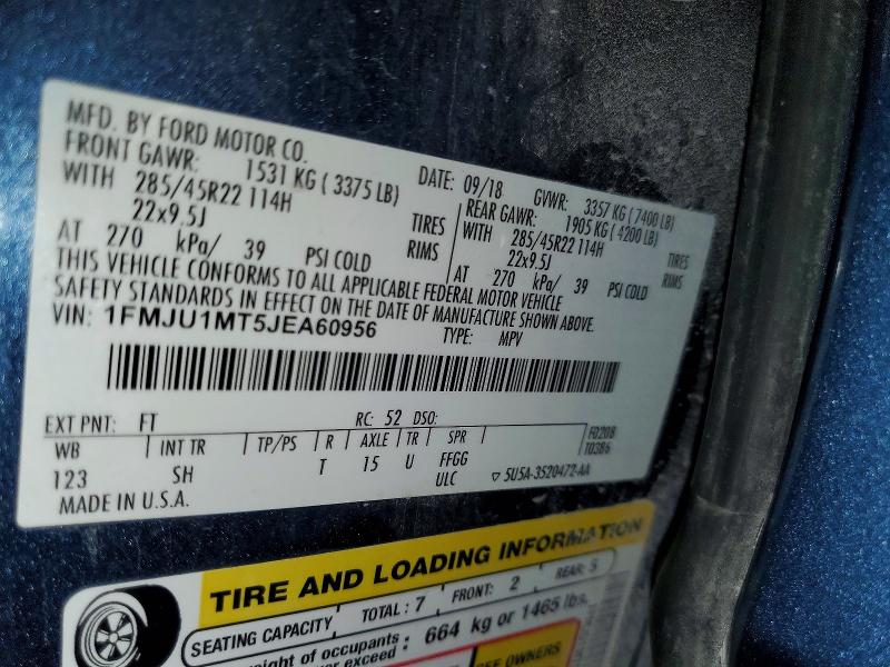 2018 Ford Expedition მანქანა იყიდება აუქციონზე, vin: 1FMJU1MT5JEA60956, აუქციონის ნომერი: 59868946