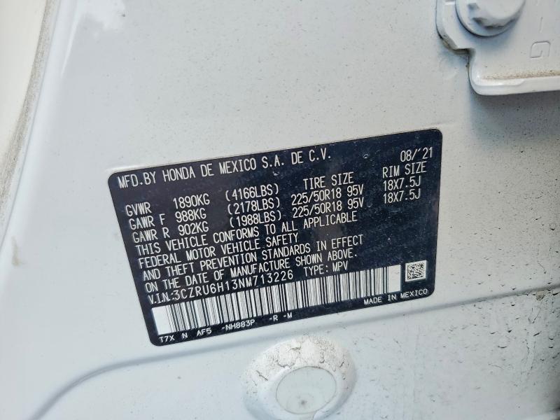 59822016 :رقم المزاد ، 3CZRU6H13NM713226 vin ، 2022 Honda Hr-v مزاد بيع