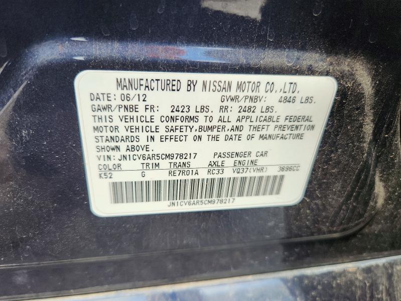 61366576 :رقم المزاد ، JN1CV6AR5CM978217 vin ، 2012 Infiniti G37 Sedan مزاد بيع