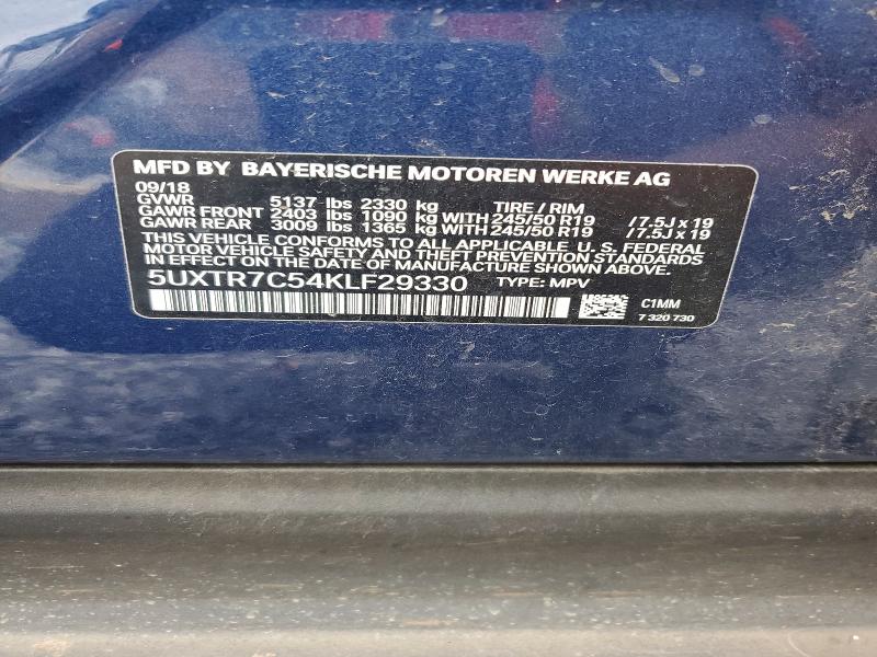 62009306 :رقم المزاد ، 5UXTR7C54KLF29330 vin ، 2019 Bmw X3 مزاد بيع