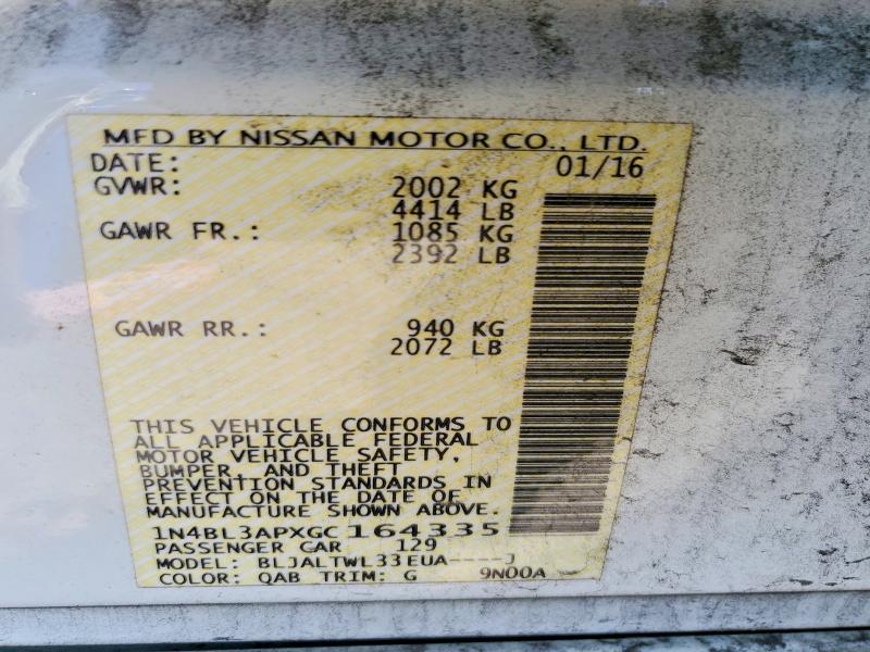 63518046 :رقم المزاد ، 1N4BL3APXGC164335 vin ، 2016 Nissan Altima مزاد بيع