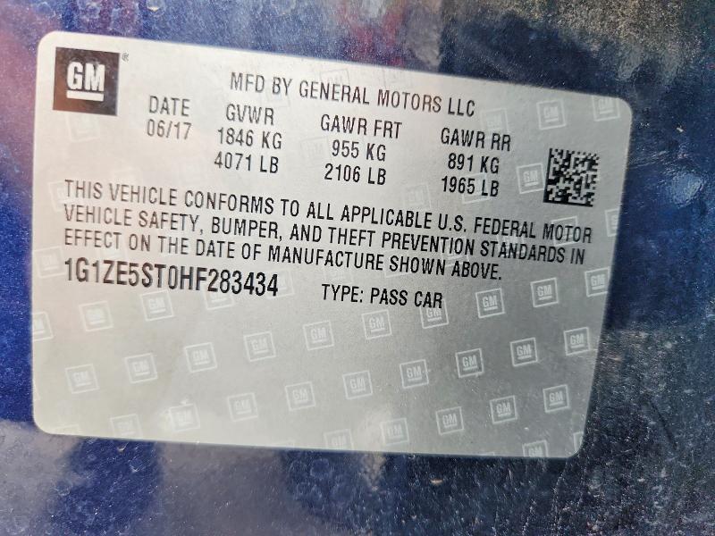 Auction sale of the 2017 Chevrolet Malibu, vin: 1G1ZE5ST0HF283434, lot number: 62778886