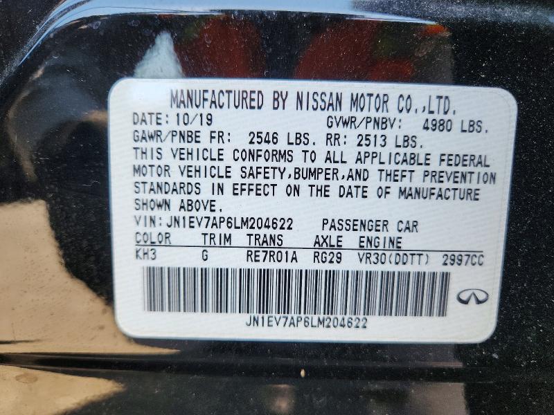 Aukcja sprzedaży 2020 Infiniti Q50, vin: JN1EV7AP6LM204622, numer aukcji: 59701436