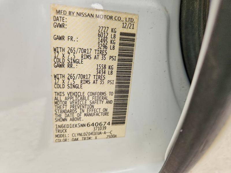 Продажа на аукционе авто 2022 Nissan Frontier, vin: 1N6ED1EK5NN640674, номер лота: 60218736