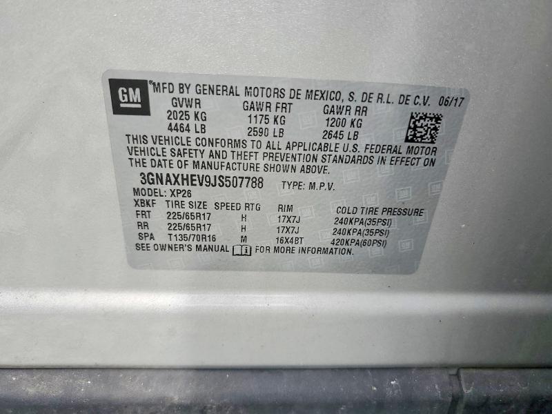 61956506 :رقم المزاد ، 3GNAXHEV9JS507788 vin ، 2018 Chevrolet Equinox مزاد بيع