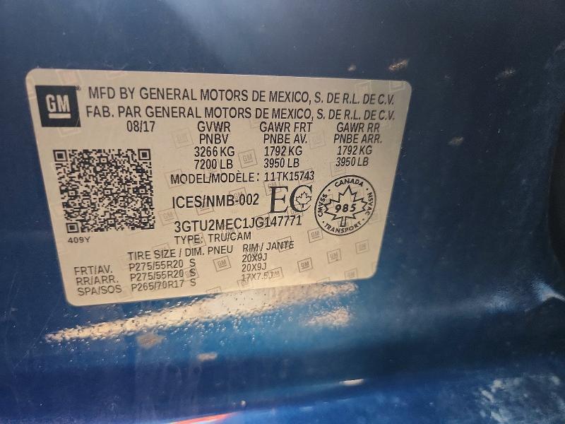 Продаж на аукціоні авто 2018 Gmc Sierra, vin: 3GTU2MEC1JG147771, номер лоту: 59581216
