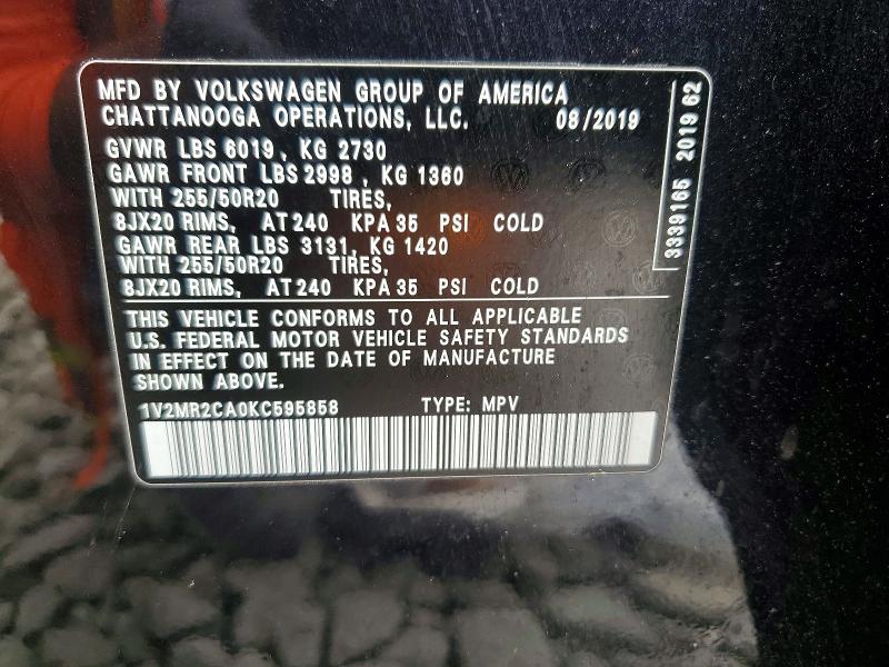 Aukcja sprzedaży 2019 Volkswagen Atlas, vin: 1V2MR2CA0KC595858, numer aukcji: 61117716