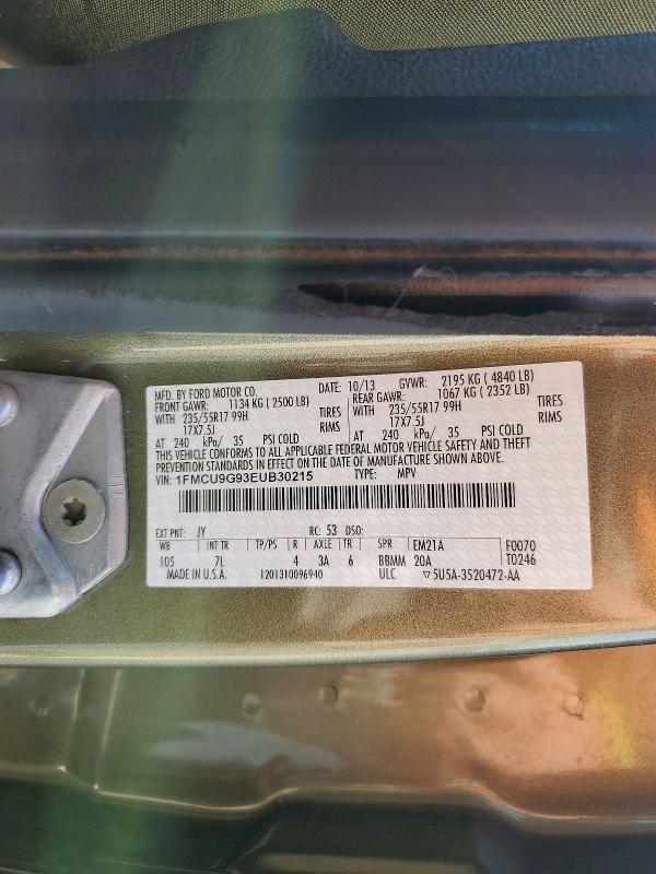 2014 Ford Escape მანქანა იყიდება აუქციონზე, vin: 1FMCU9G93EUB30215, აუქციონის ნომერი: 59699836